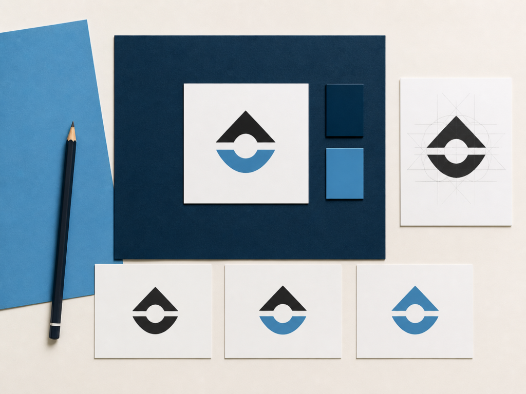 Skissarbete med geometrisk symbol och färgprover