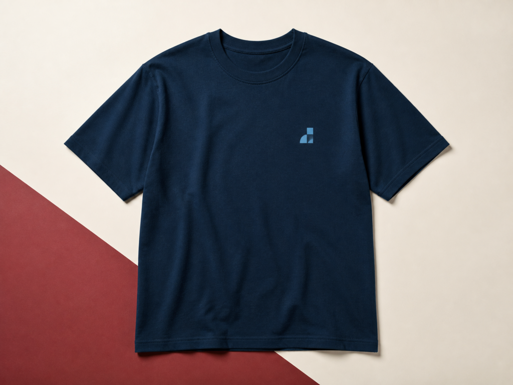 Mörkblå premium-T-shirt med diskret geometriskt tryck